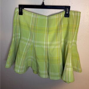 Maeve Anthropologie Lime Plaid Preppy Skater Skirt Skort